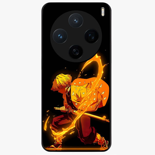 Thunder Flame Execution Glass Case showing flat back view with powerful flame and lightning artwork and glossy glass finish.