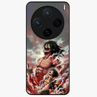 Titan Awakening Fury Glass Case showing flat back view with powerful titan inspired artwork and glossy glass finish.