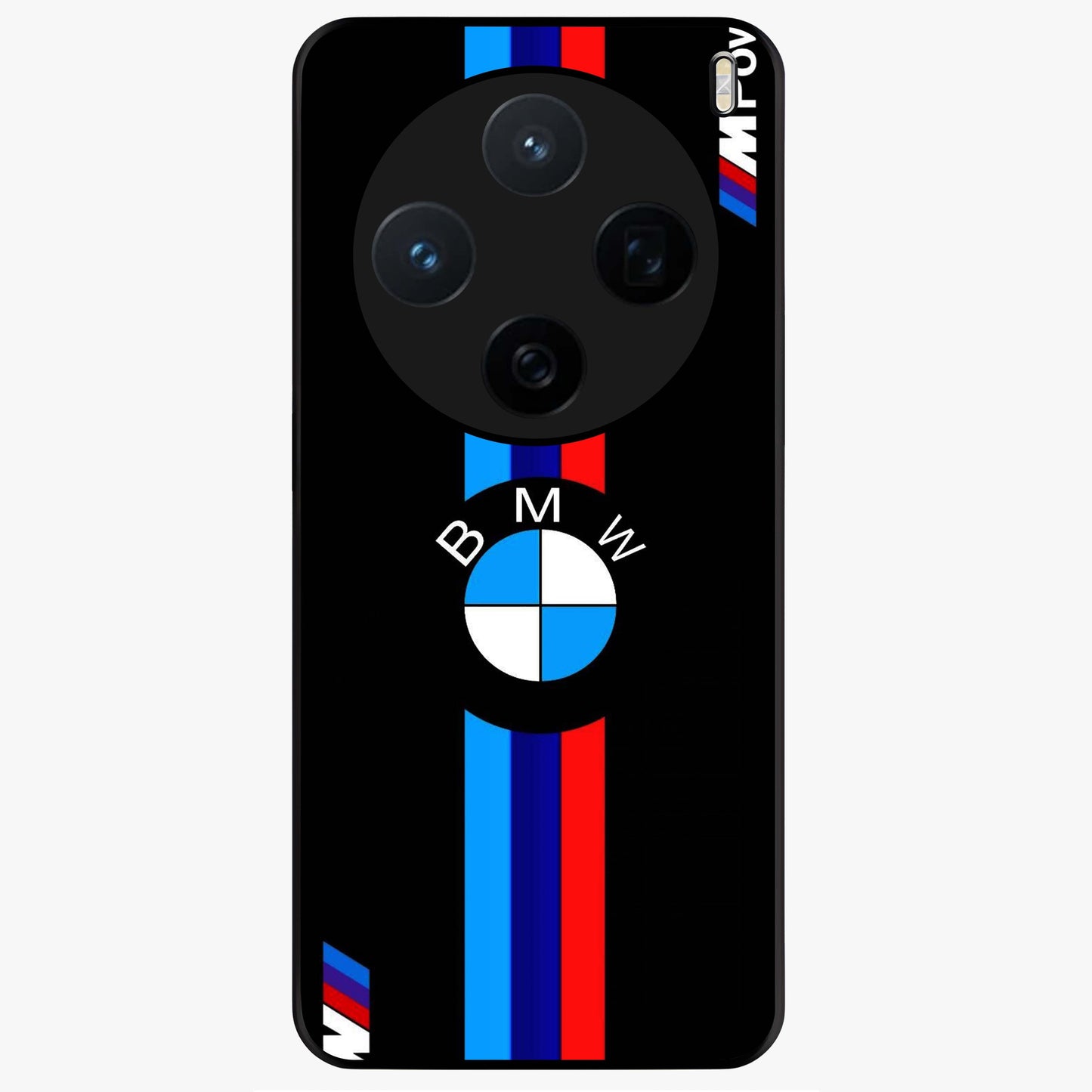 Turbo BMW Beast Glass Case showing flat back view with high performance sports car artwork and glossy glass finish.