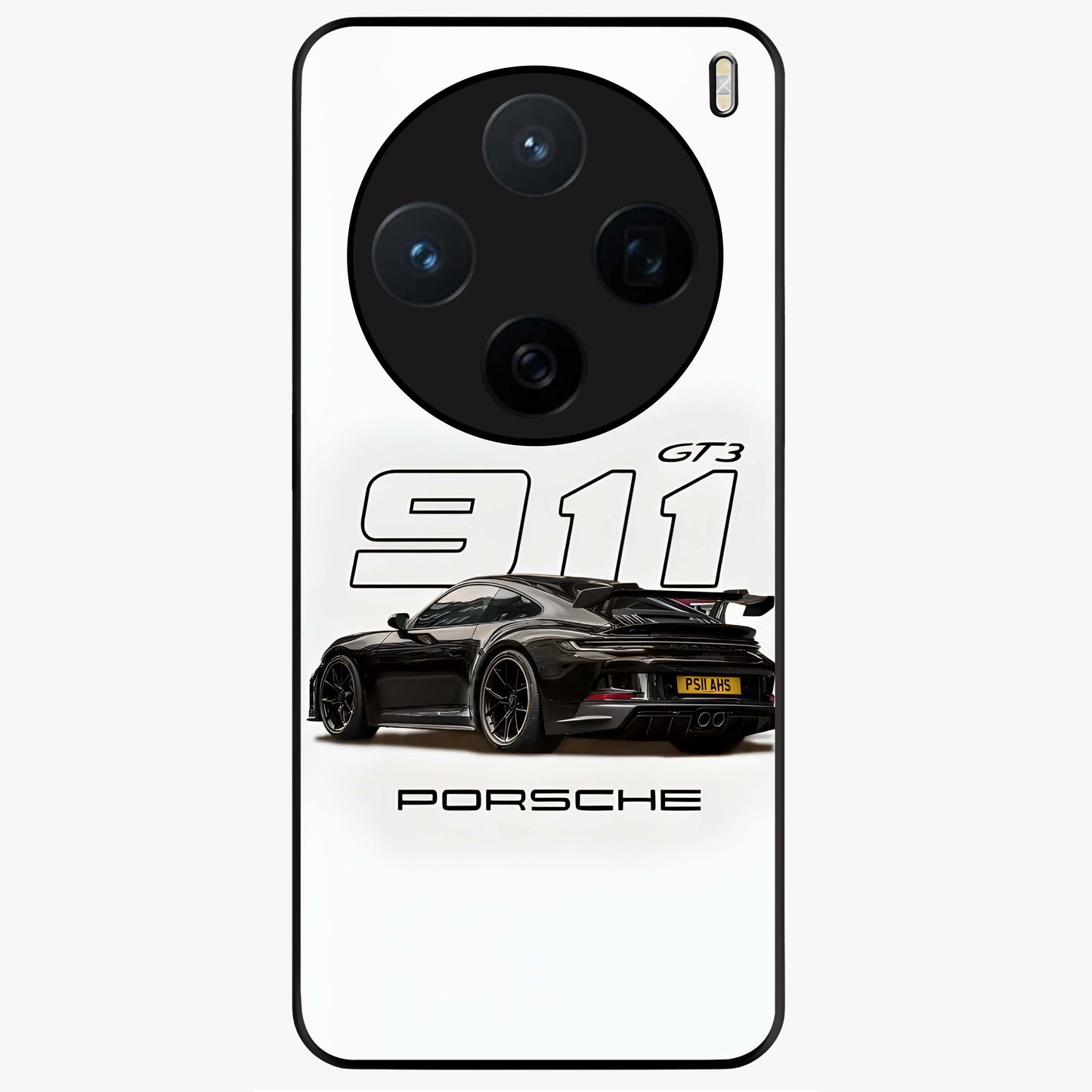Turbo Legacy Icon Glass Case showing flat back view with iconic sports car inspired artwork and glossy glass finish.