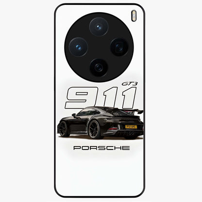 Turbo Legacy Icon Glass Case showing flat back view with iconic sports car inspired artwork and glossy glass finish.