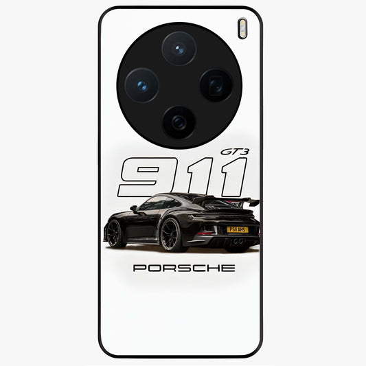 Turbo Legacy Icon Glass Case showing flat back view with iconic sports car inspired artwork and glossy glass finish.