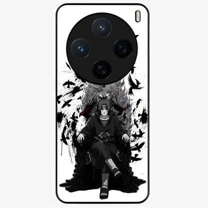 Uchiha Shadow Throne Glass Case showing flat back view with cosmic underwater themed artwork and glossy glass finish.