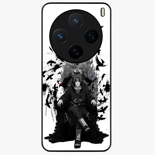 Uchiha Shadow Throne Glass Case showing flat back view with cosmic underwater themed artwork and glossy glass finish.