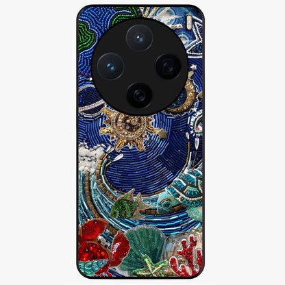 Universe Underwater Spark Glass Case showing flat back view with cosmic underwater themed artwork and glossy glass finish.