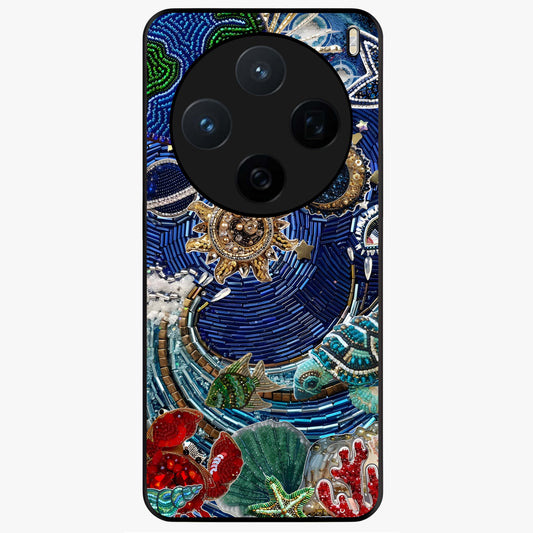 Universe Underwater Spark Glass Case showing flat back view with cosmic underwater themed artwork and glossy glass finish.