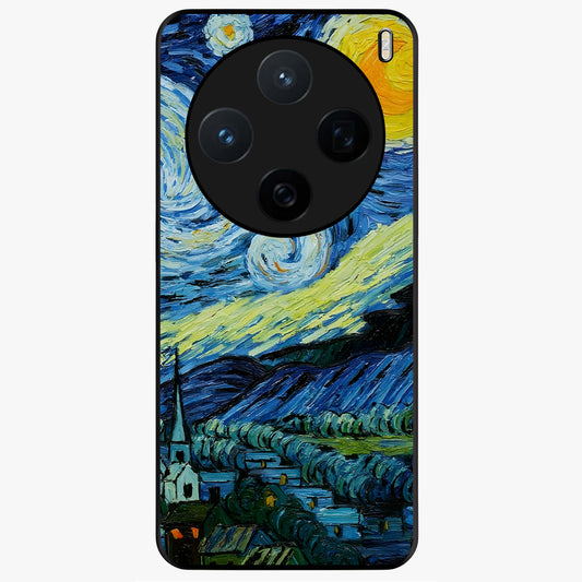 Van Gogh Art Glass Case showing flat back view with classic painterly artwork inspired by Van Gogh style and glossy glass finish.