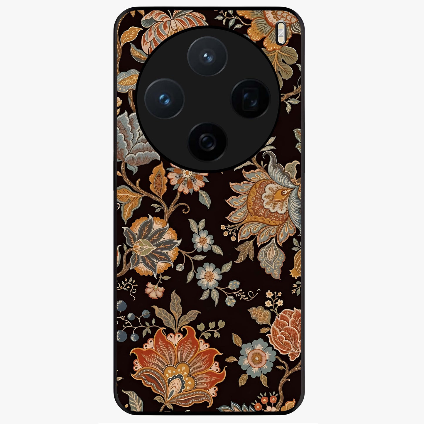 Vintage Floral Dream Glass Case showing flat back view with classic floral artwork and glossy glass finish.