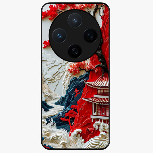 Whispers Of Sakura Waves Glass Case showing flat back view with cherry blossom wave artwork and glossy glass finish.