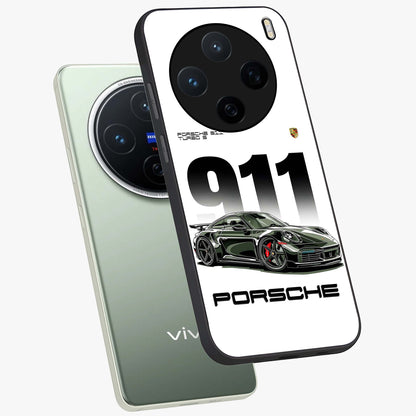 911 Turbo Dominance Glass Case displayed in premium angled mockup highlighting sporty car illustration and sleek glass surface.