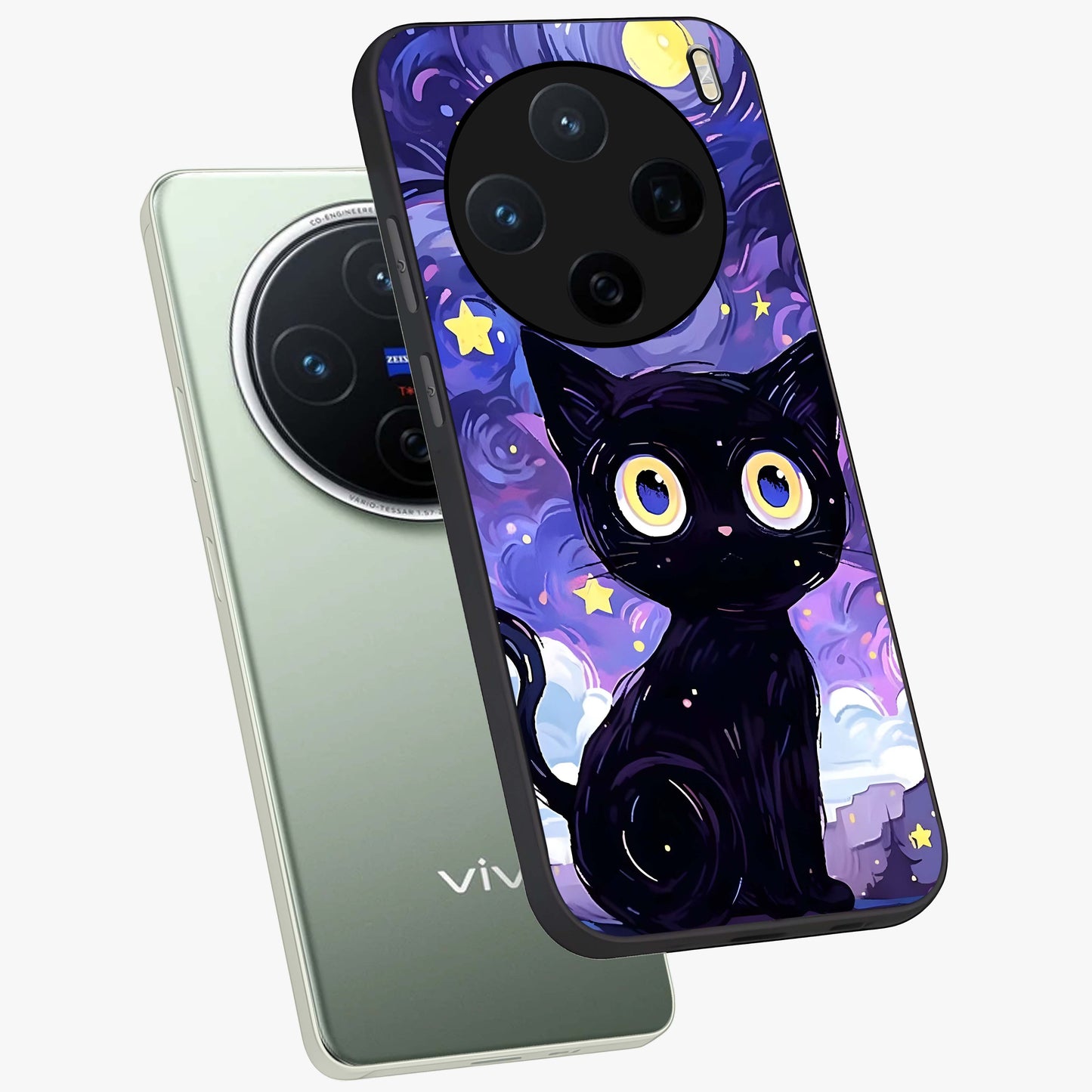 Abstract Cat Art Glass Case displayed in angled mockup highlighting modern abstract cat artwork and sleek glass surface.