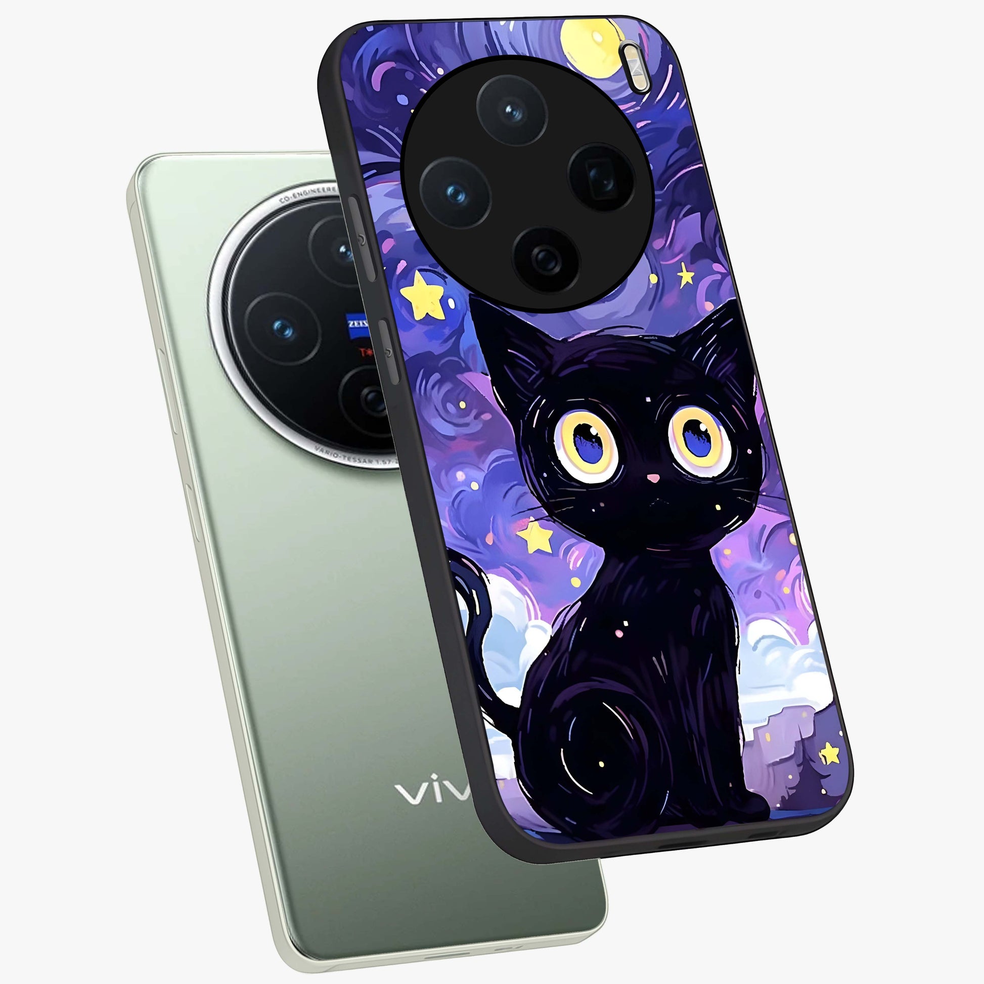 Abstract Cat Art Glass Case displayed in angled mockup highlighting modern abstract cat artwork and sleek glass surface.