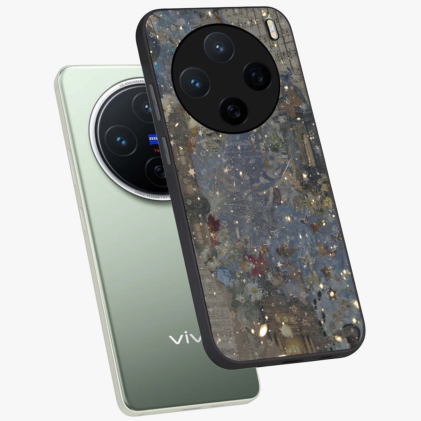 Aesthetic Astrolophia Glass Case displayed in angled mockup highlighting artistic aesthetic elements and smooth glass surface.