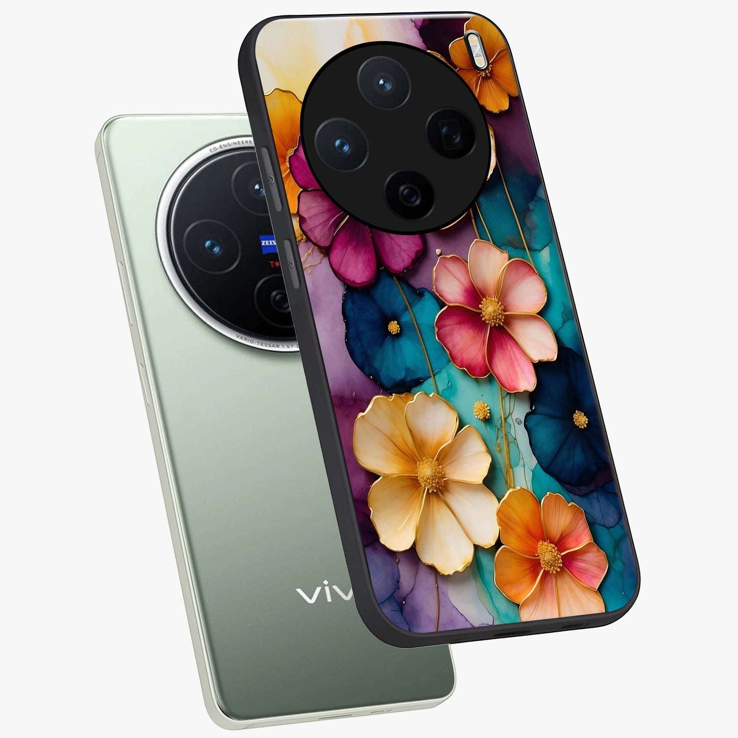 Artlyn Grace Flower Pattern Glass Case displayed in angled mockup highlighting delicate flower pattern design and smooth glass surface.