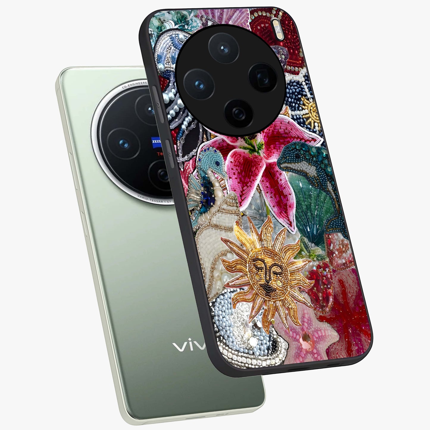 Beaded Garden Fantasy Glass Case displayed in angled mockup highlighting fantasy inspired floral bead pattern.