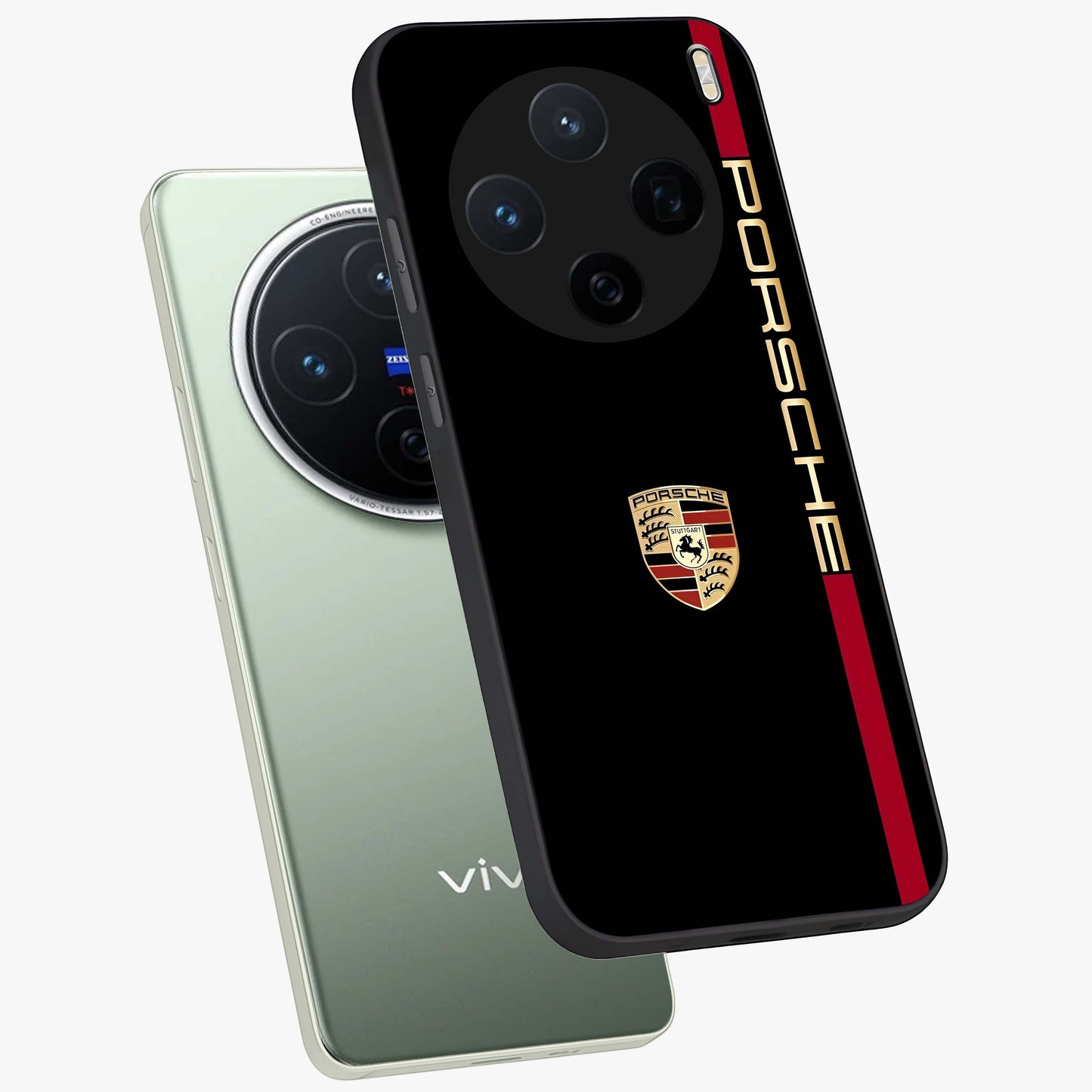 Black Minimal Porsche Glass Case displayed in angled mockup highlighting modern minimal car illustration and clean aesthetic design.
