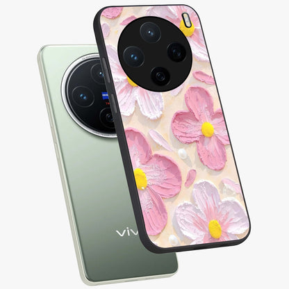 Blush Bloom Texture Glass Case displayed in angled mockup highlighting subtle bloom pattern with aesthetic pastel design.