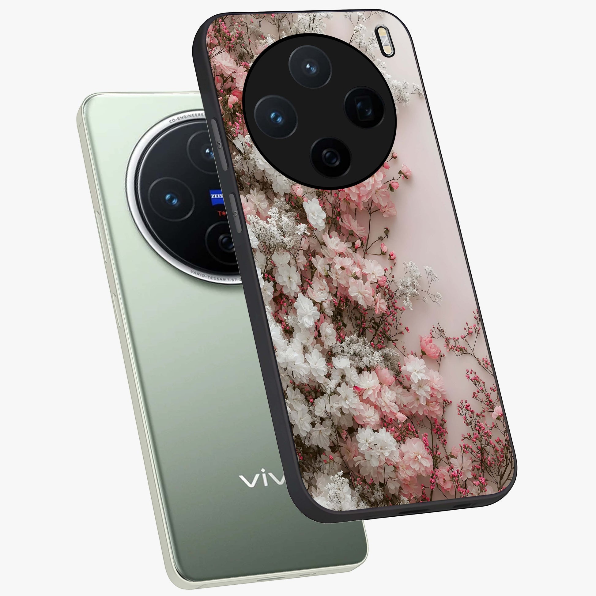 Blush Blossom Cloud Glass Case displayed in angled mockup highlighting soft cloud and blossom design with pastel aesthetic.