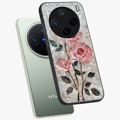 Blush Mosaic Bloom Glass Case displayed in angled mockup highlighting artistic mosaic flower pattern with aesthetic design.