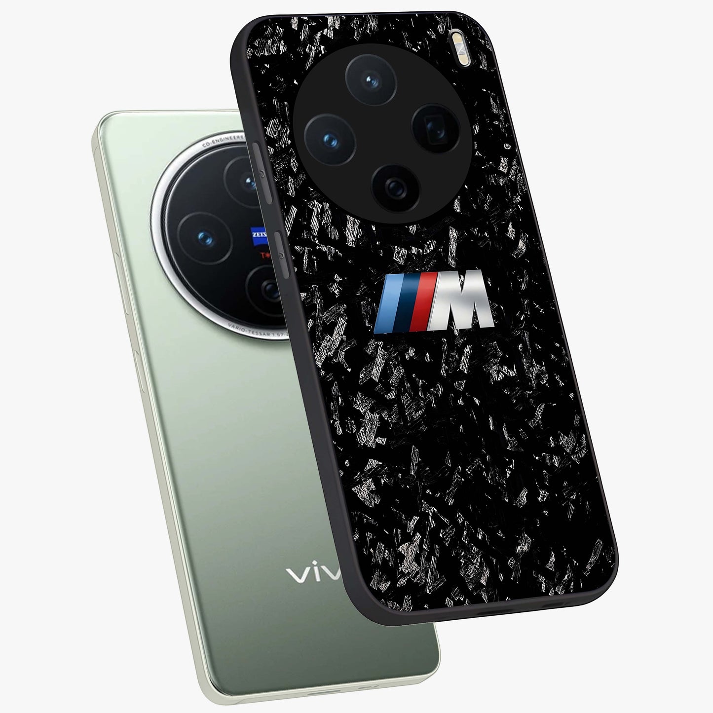 Carbon Speed Mark Glass Case displayed in angled mockup highlighting racing inspired carbon design and sleek aesthetic style.