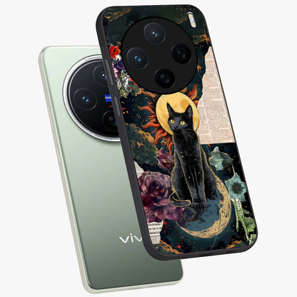 Celestial Black Cat Glass Case displayed in angled mockup highlighting cosmic black cat design with celestial aesthetic.