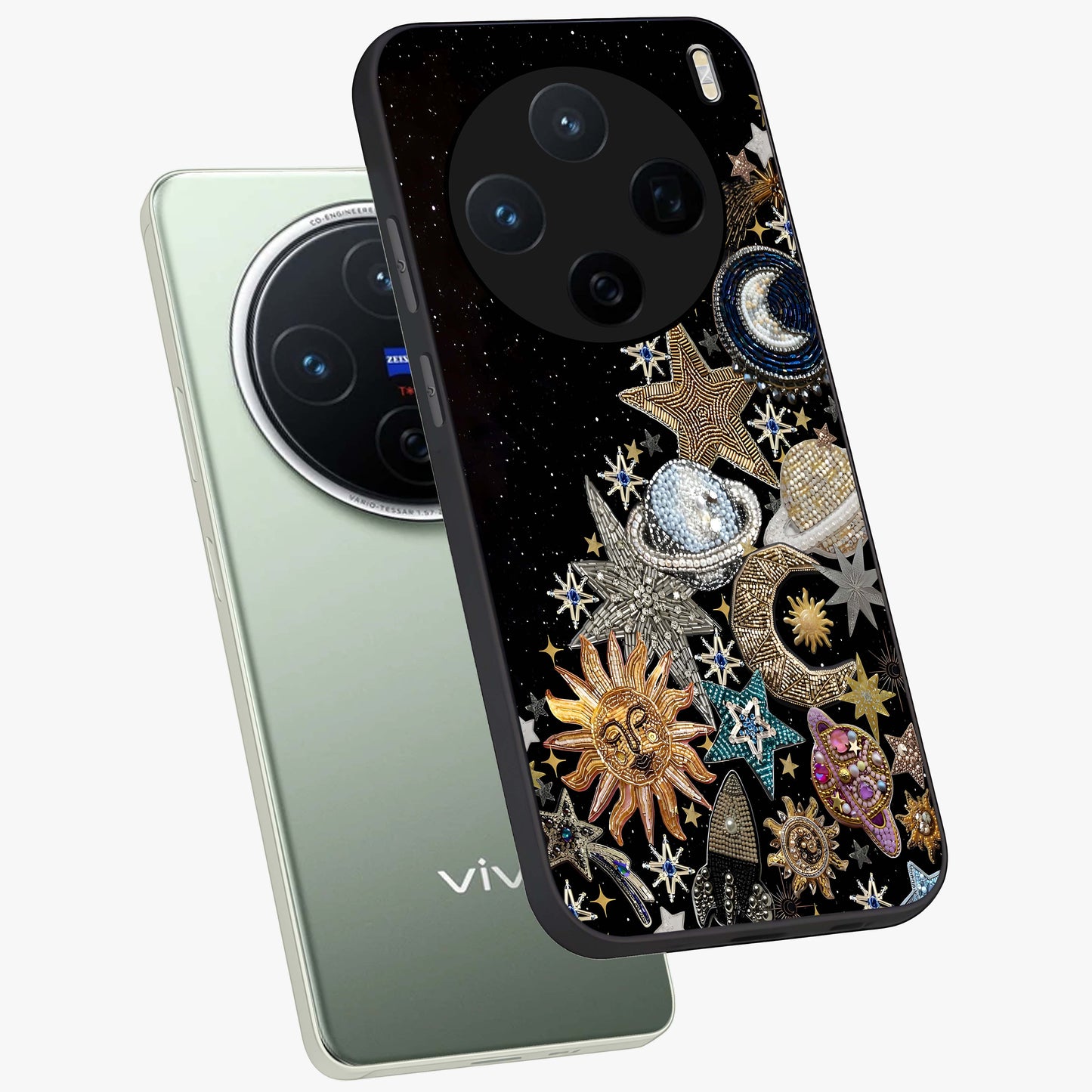 Cosmic Sparkle Dreams Glass Case displayed in angled mockup highlighting dreamy star sparkle design with celestial aesthetic.
