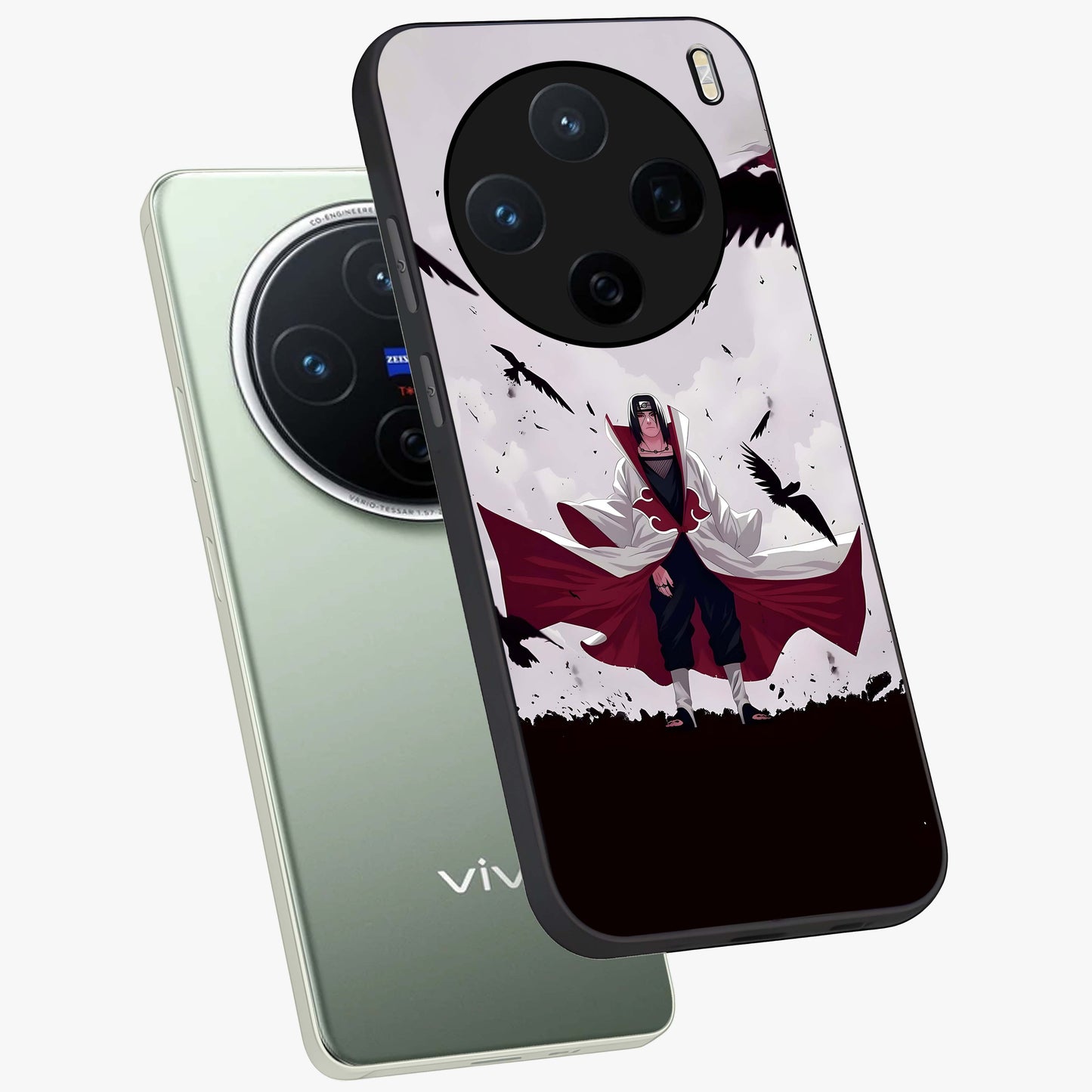 Crimson Crow Ascension Glass Case displayed in angled mockup highlighting powerful crow illustration with dark crimson aesthetic.