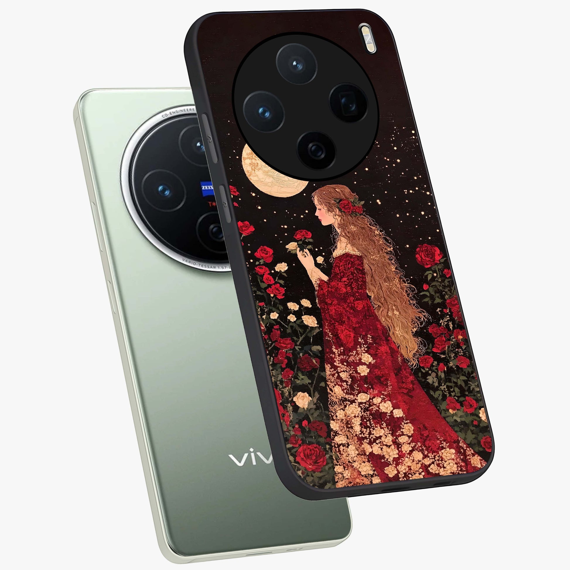 Crimson Dreams Glass Case displayed in angled mockup highlighting soft crimson aesthetic design with artistic theme.