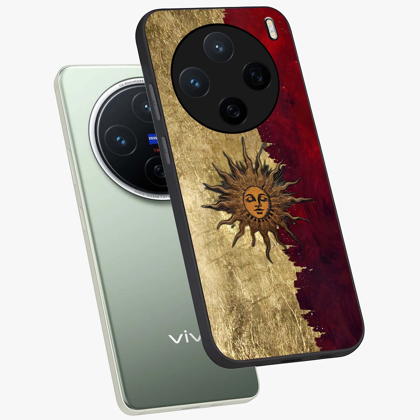 Crimson Sun Majesty Glass Case displayed in angled mockup highlighting majestic crimson sun design with bold aesthetic style.