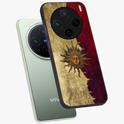 Crimson Sun Majesty Glass Case displayed in angled mockup highlighting majestic crimson sun design with bold aesthetic style.