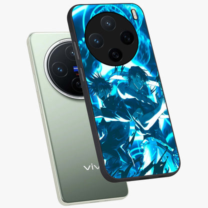 Cursed Energy Clash Glass Case displayed in angled mockup highlighting powerful battle inspired graphic with anime style aesthetic.