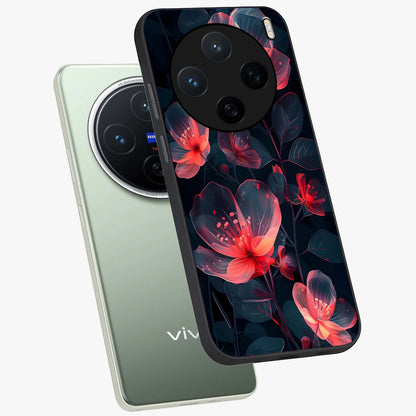 Dark Shade of Flower Glass Case displayed in angled mockup highlighting moody floral illustration with aesthetic dark tones.