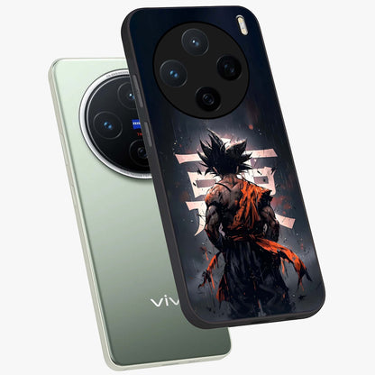 Dark Warrior In Rain Glass Case displayed in angled mockup highlighting dramatic warrior illustration with dark rain aesthetic.