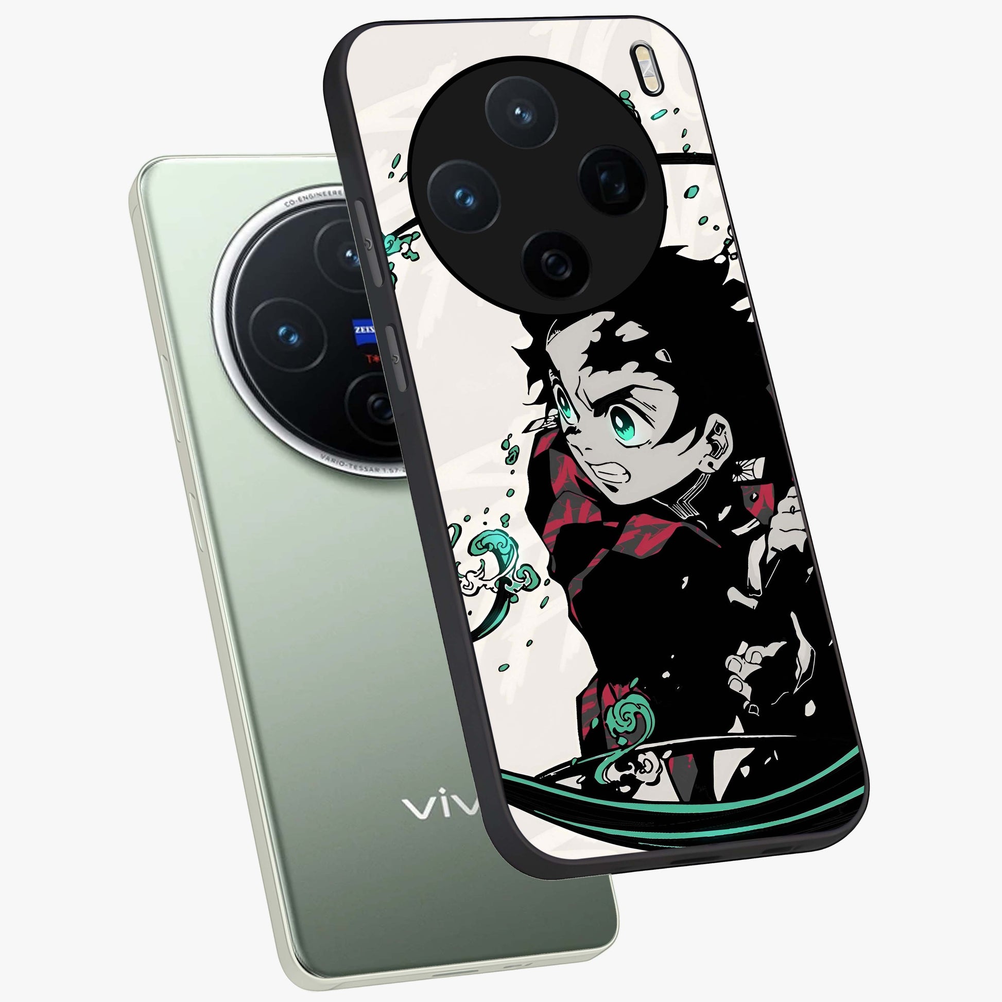 Demon Slayer Glass Case displayed in angled mockup highlighting dramatic anime character design with action aesthetic.