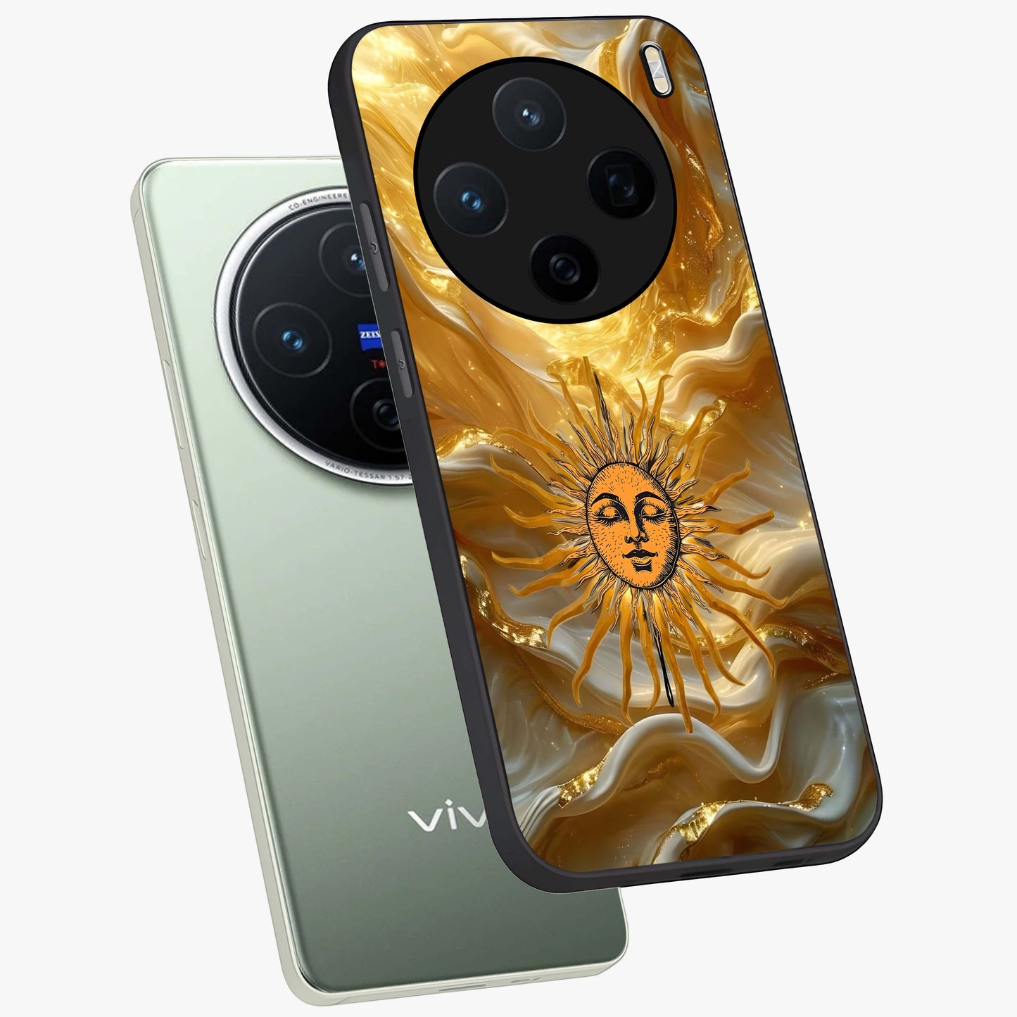 Eternal Golden Glow Glass Case displayed in angled mockup highlighting glowing golden aesthetic design with elegant style.