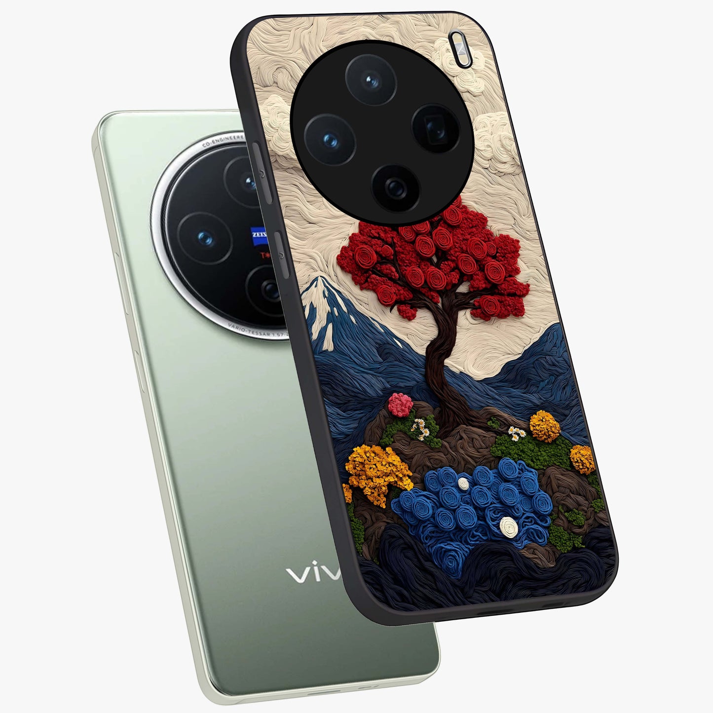 Eternal Nature Tapestry Glass Case displayed in angled mockup highlighting detailed botanical pattern with artistic aesthetic.