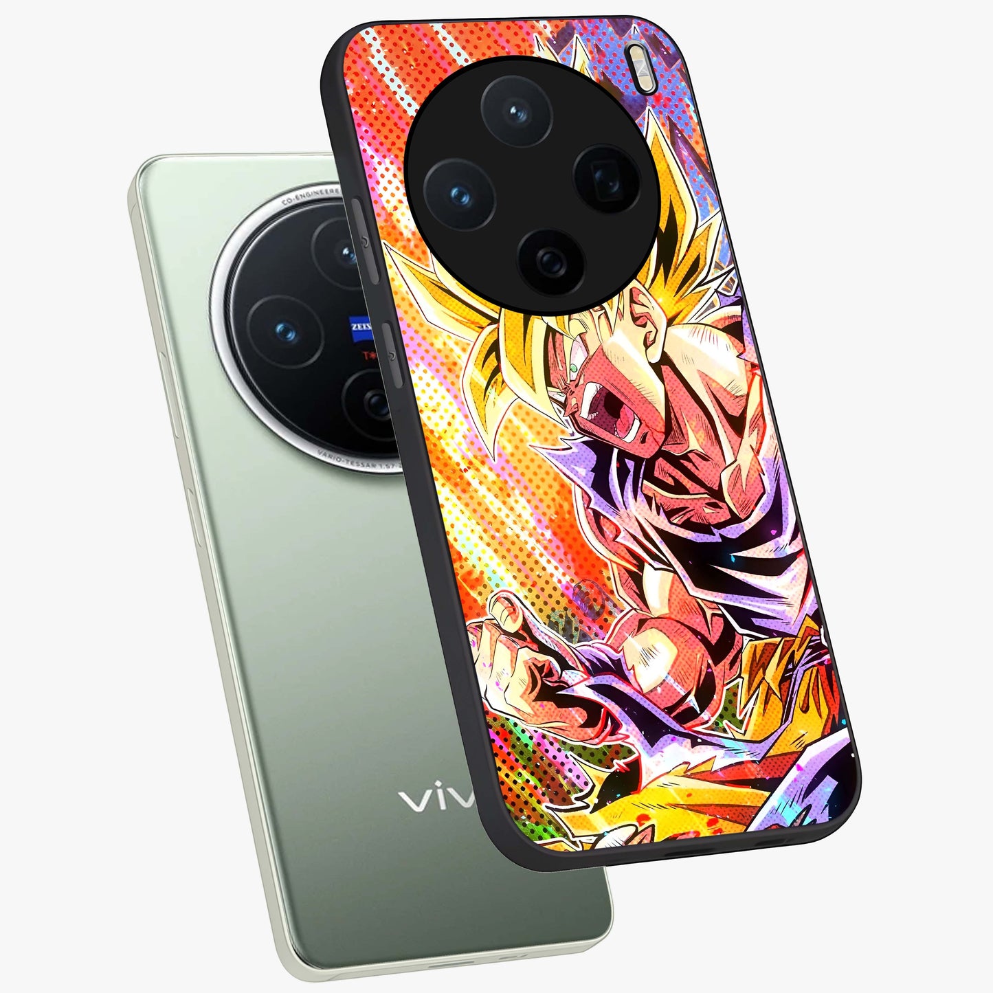Firing Goku Glass Case displayed in angled mockup highlighting dynamic anime character design with action aesthetic.