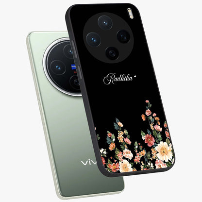 Floral Design With a Custom Personalized Name Glass Case displayed in angled mockup highlighting elegant floral pattern with custom name feature.