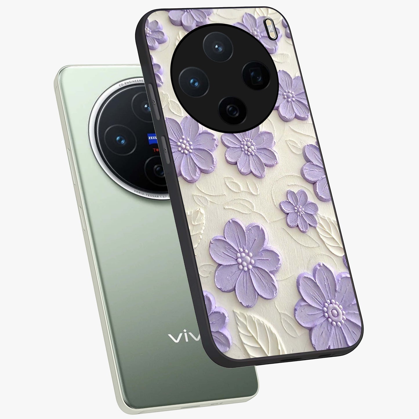 Floral Wall Art With Purple Flowers Glass Case displayed in angled mockup highlighting vibrant purple floral illustration with artistic aesthetic.