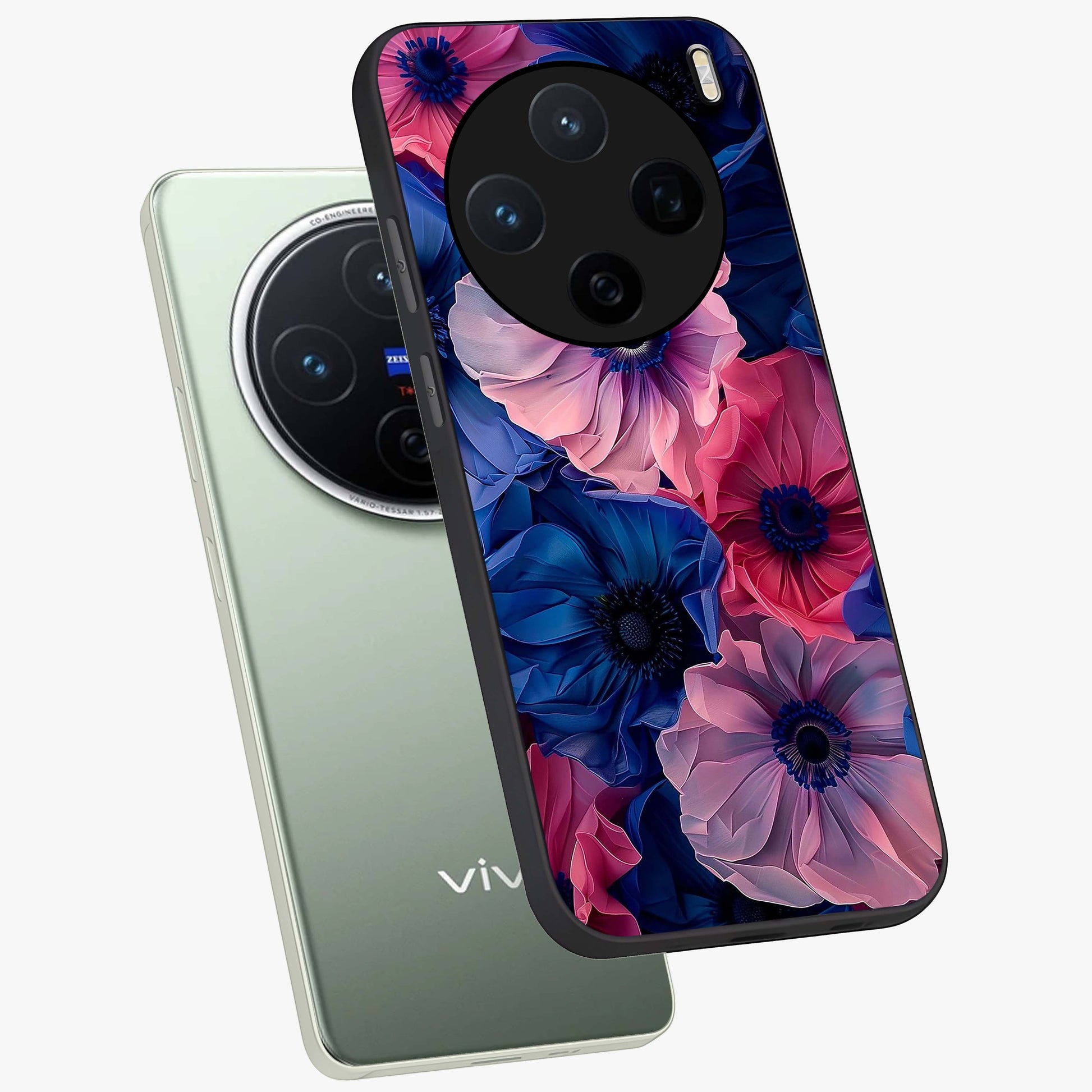 Flower Paper Art Pattern Glass Case displayed in angled mockup highlighting layered paper flower design with artistic aesthetic.