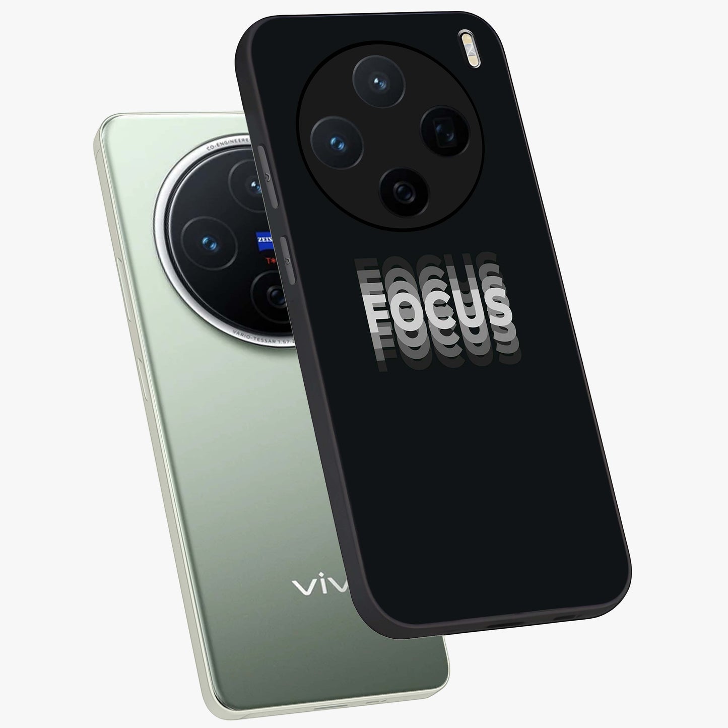 Focus Mode On Glass Case displayed in angled mockup highlighting clean minimal text artwork with modern aesthetic style.