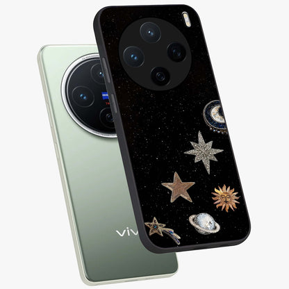 Galactic Charm Glow Glass Case displayed in angled mockup highlighting luminous galaxy inspired design with dreamy aesthetic.