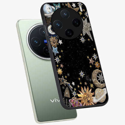 Galactic Jewel Stars Glass Case displayed in angled mockup highlighting shining celestial star design with cosmic aesthetic style.