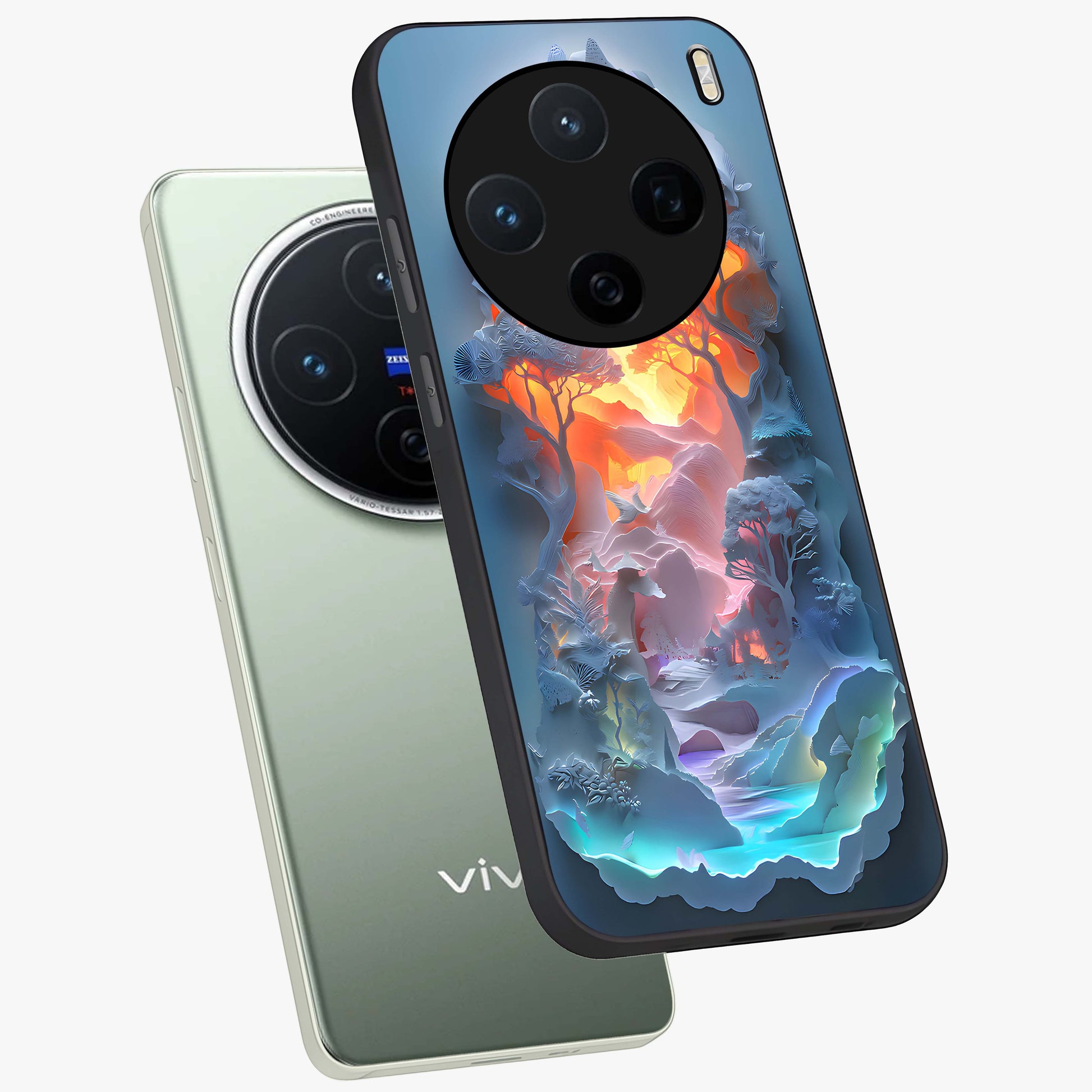Glow Forest Portal Glass Case displayed in angled mockup highlighting mystical forest design with magical glowing aesthetic.