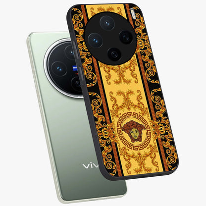 Golden Lotus Glow Glass Case displayed in angled mockup highlighting radiant lotus illustration with spiritual aesthetic.