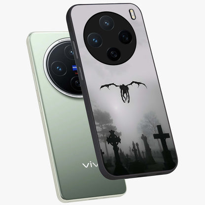 Graveyard Shadow Descent Glass Case displayed in angled mockup highlighting eerie shadow illustration with gothic aesthetic.