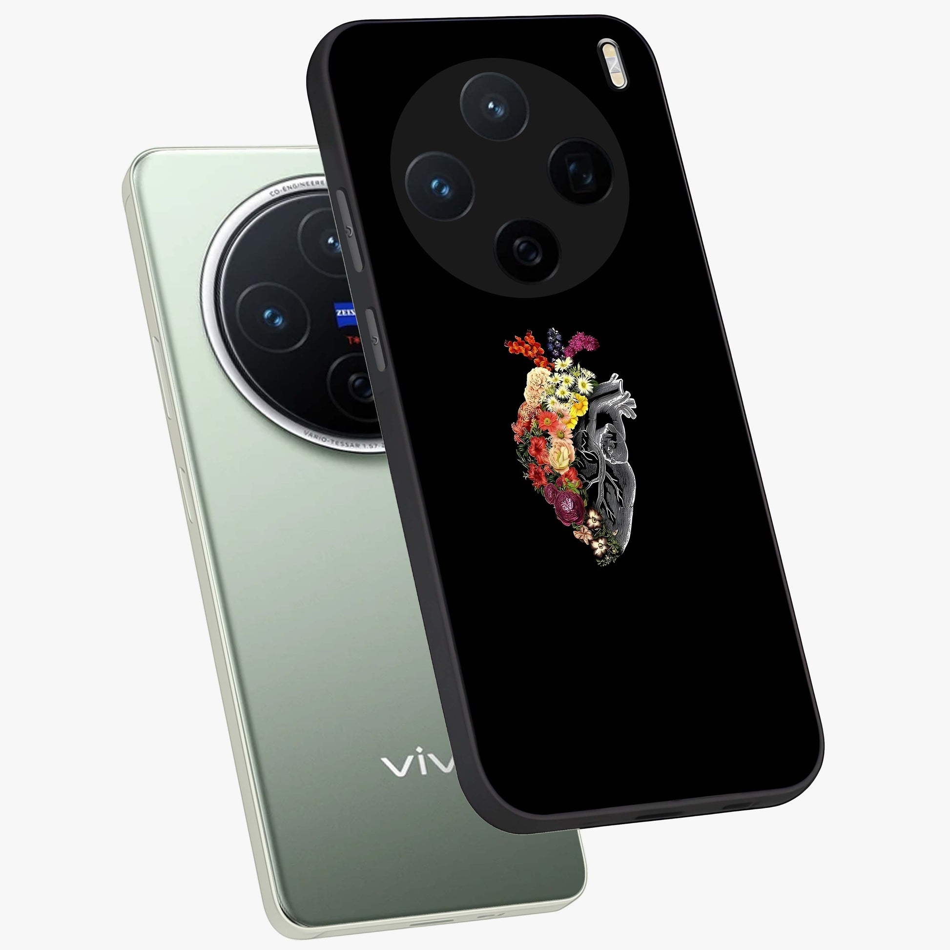 Heart With Flowers Glass Case displayed in angled mockup highlighting romantic flower design with soft aesthetic style.