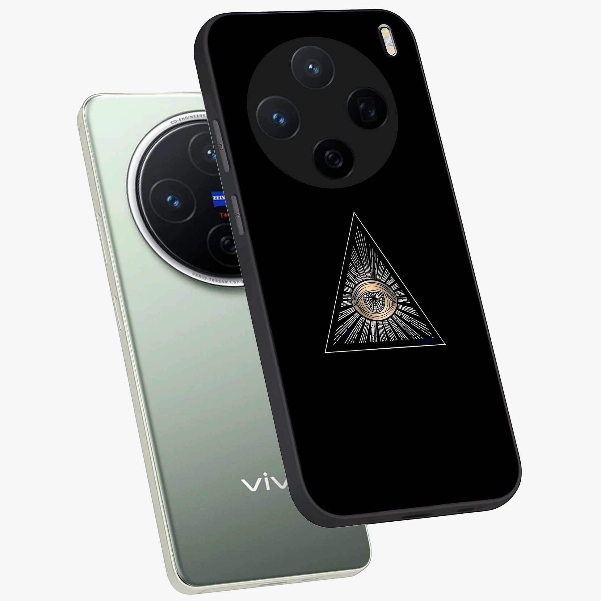 Illuminati Evil Glass Case displayed in angled mockup highlighting dark occult inspired design with bold aesthetic style.