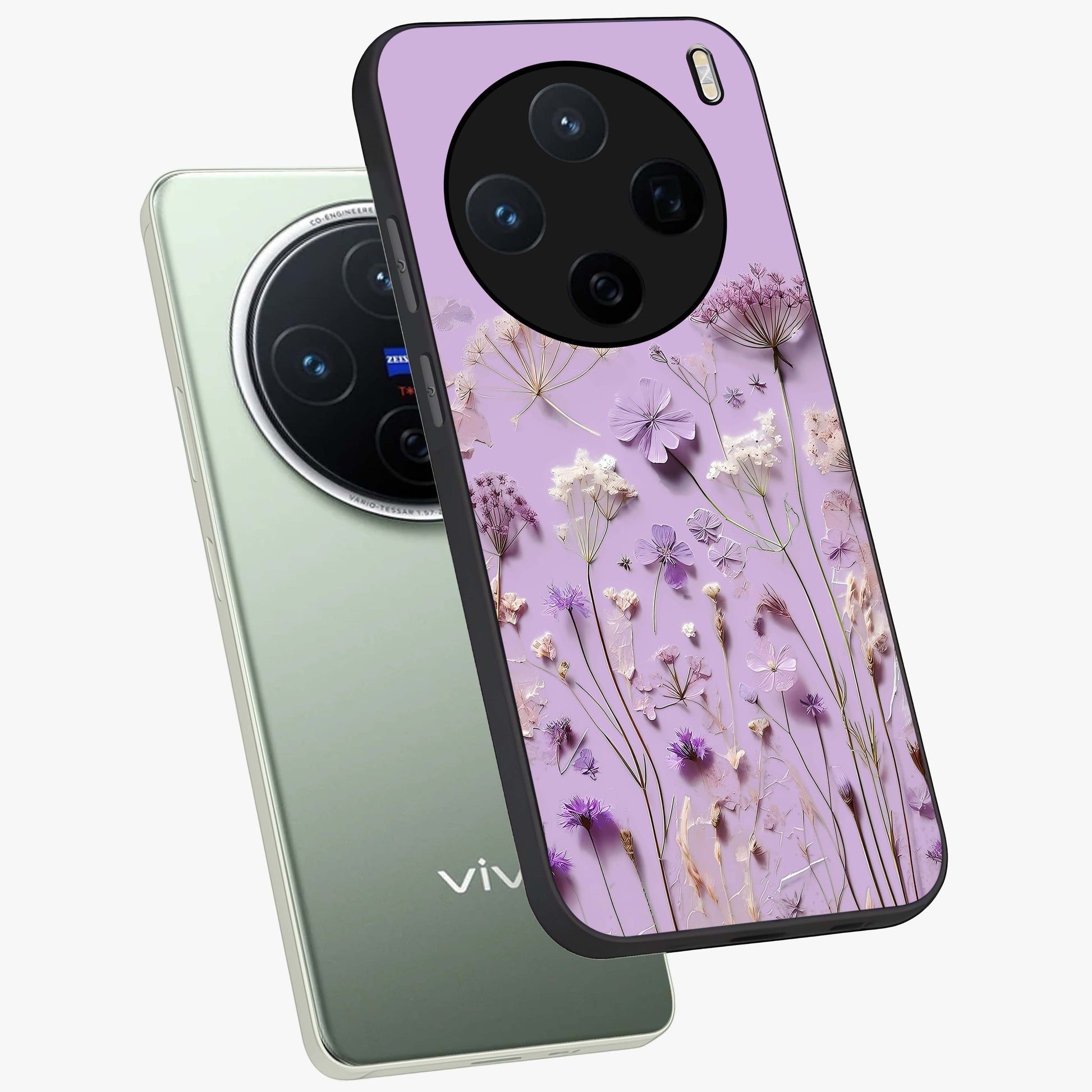 Lavender Blossom Dream Glass Case displayed in angled mockup highlighting dreamy lavender flower design with calming aesthetic style.