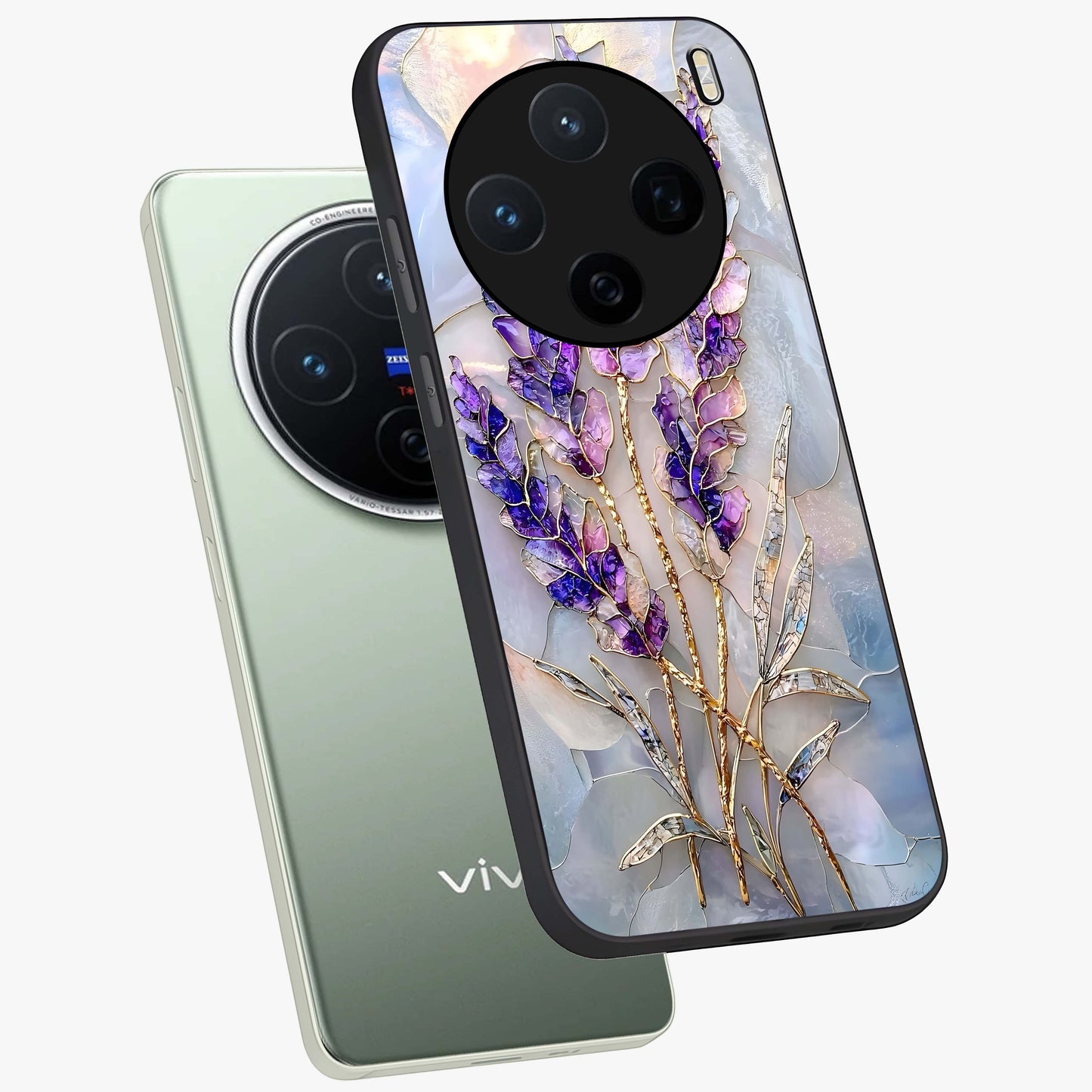 Lavender Dream Glow Glass Case displayed in angled mockup highlighting dreamy purple glow design with soft artistic style.